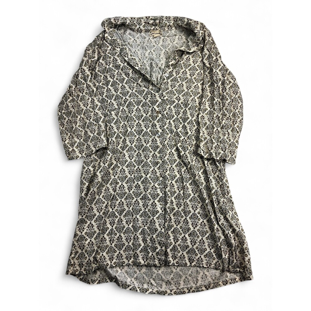 Cloth & Portrait Boho‎ Tile Print Button-Front Tunic Dress L